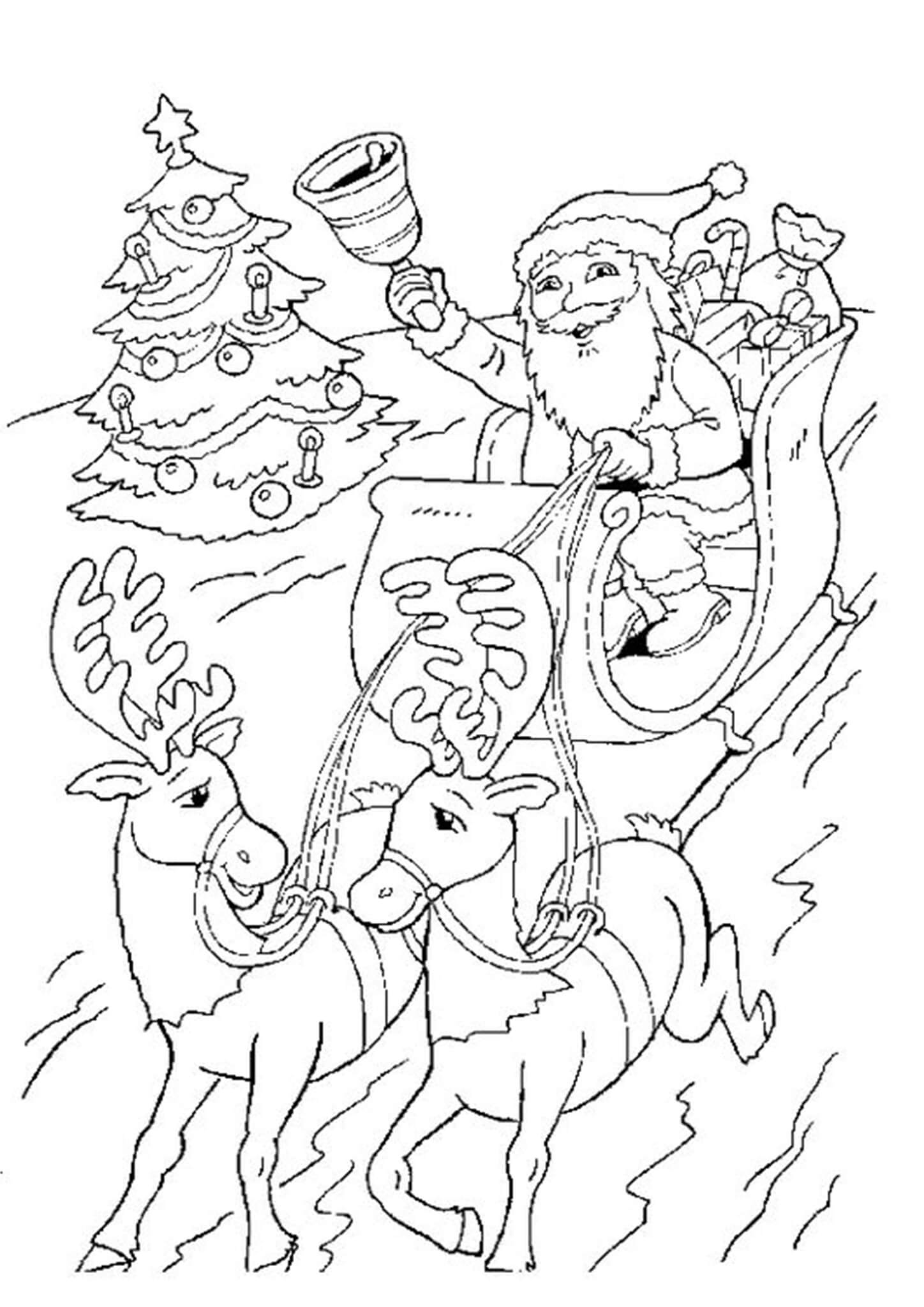 Раскраска Санта Клаус на оленях