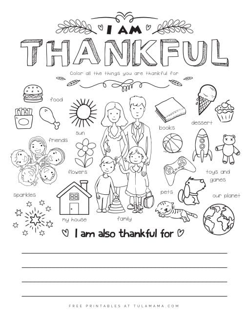 I Am Thankful For Coloring Printable
