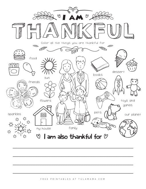 Free Printable I Am Thankful For Worksheet Tulamama