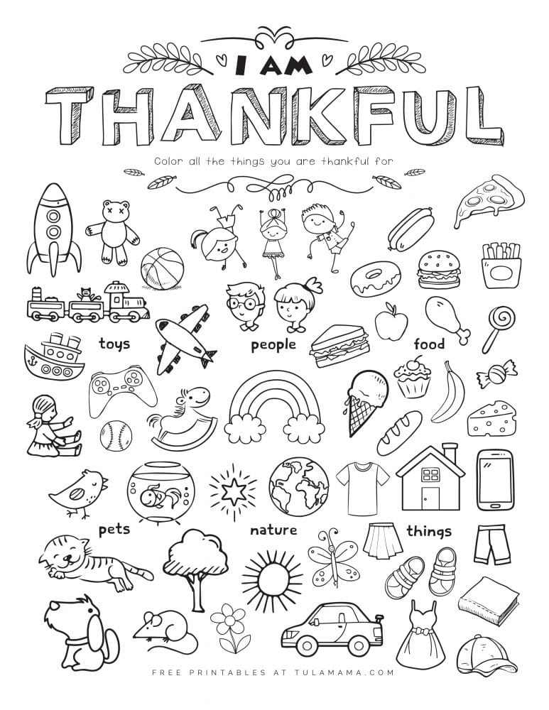 Free Printable I Am Thankful For Coloring Pages