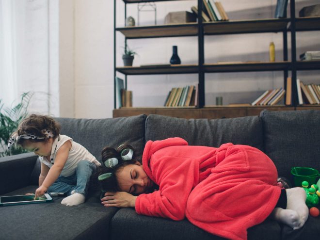 tired mom sleeping disco naps