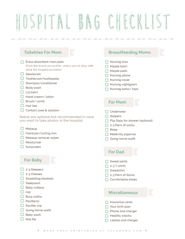 The Only Hospital Bag Checklist You'll Need - Tulamama